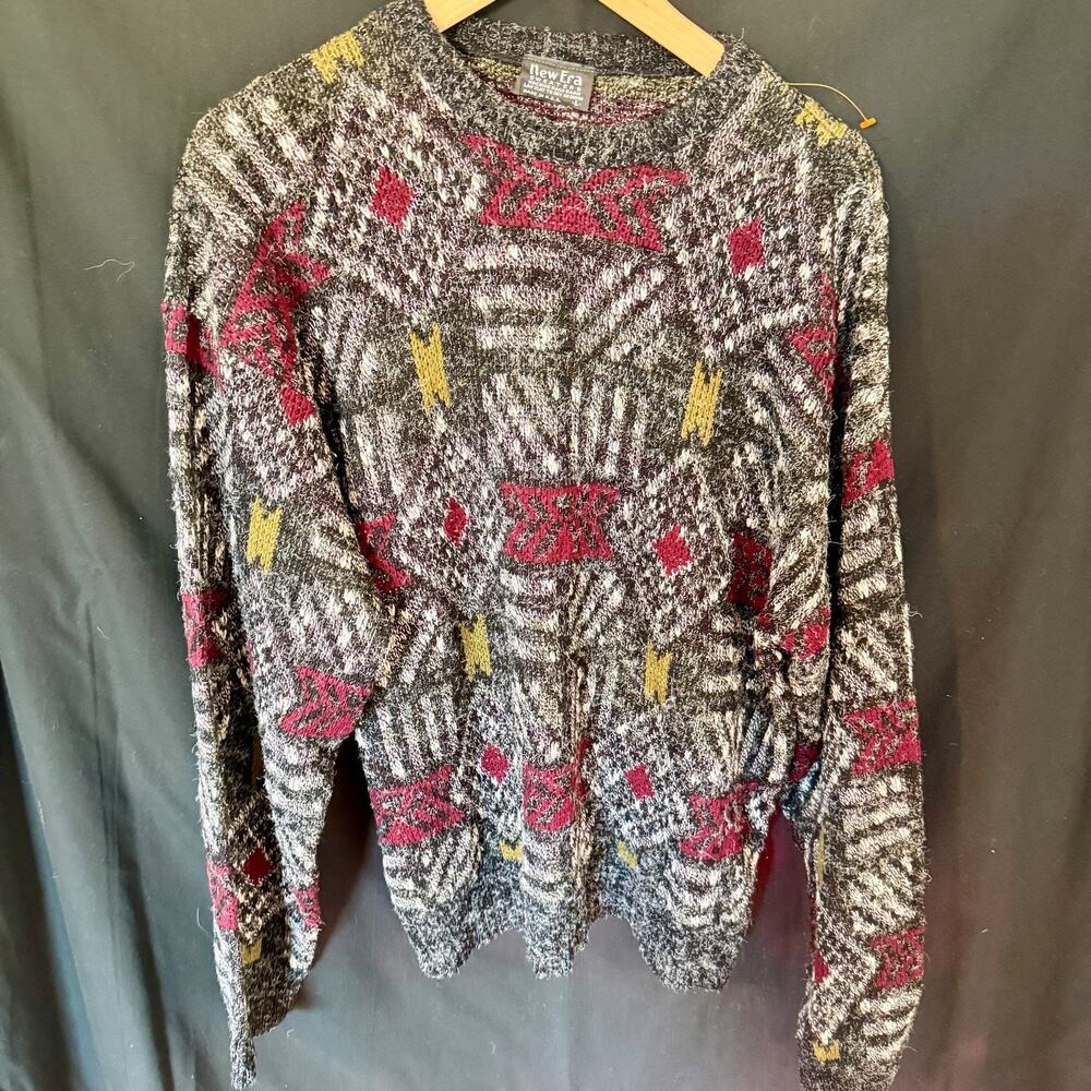 Vintage New Era Sweater Men's L Abstract Geometric 80s Cosby Style Made in USA